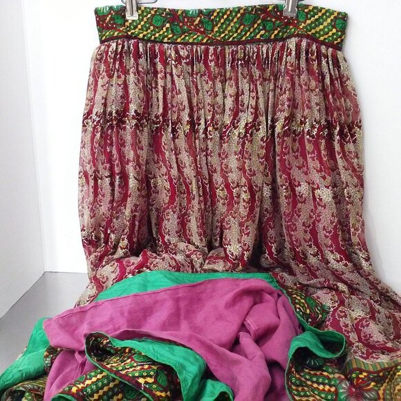 Bollywood Wrap Skirt Sz-S Lined Boho Hippy Festival Ethnic Purple Green Metallic - Picture 7 of 12